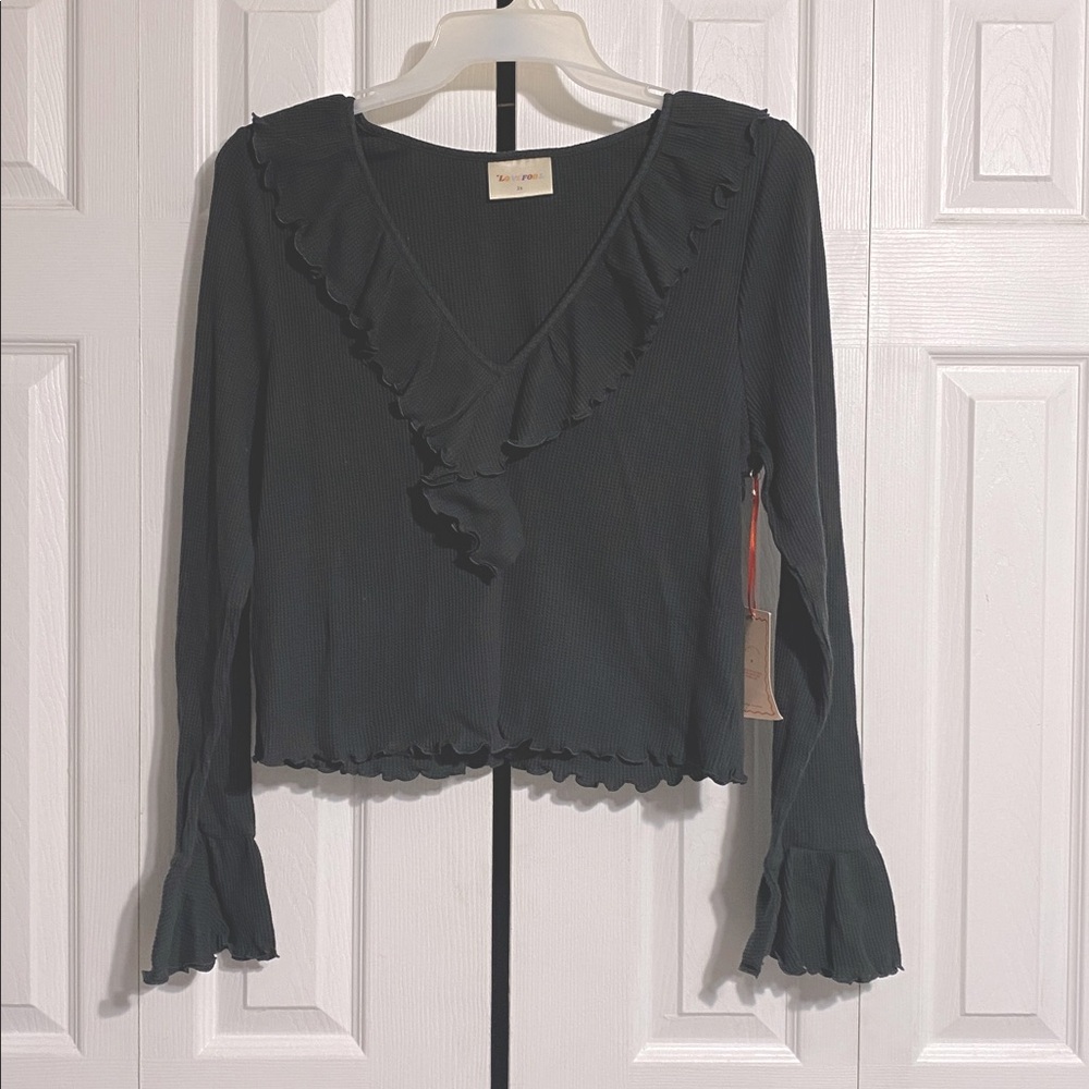 LOVEFOOL charcoal thermal cotton waffle material crop top NWT shirt size 2X